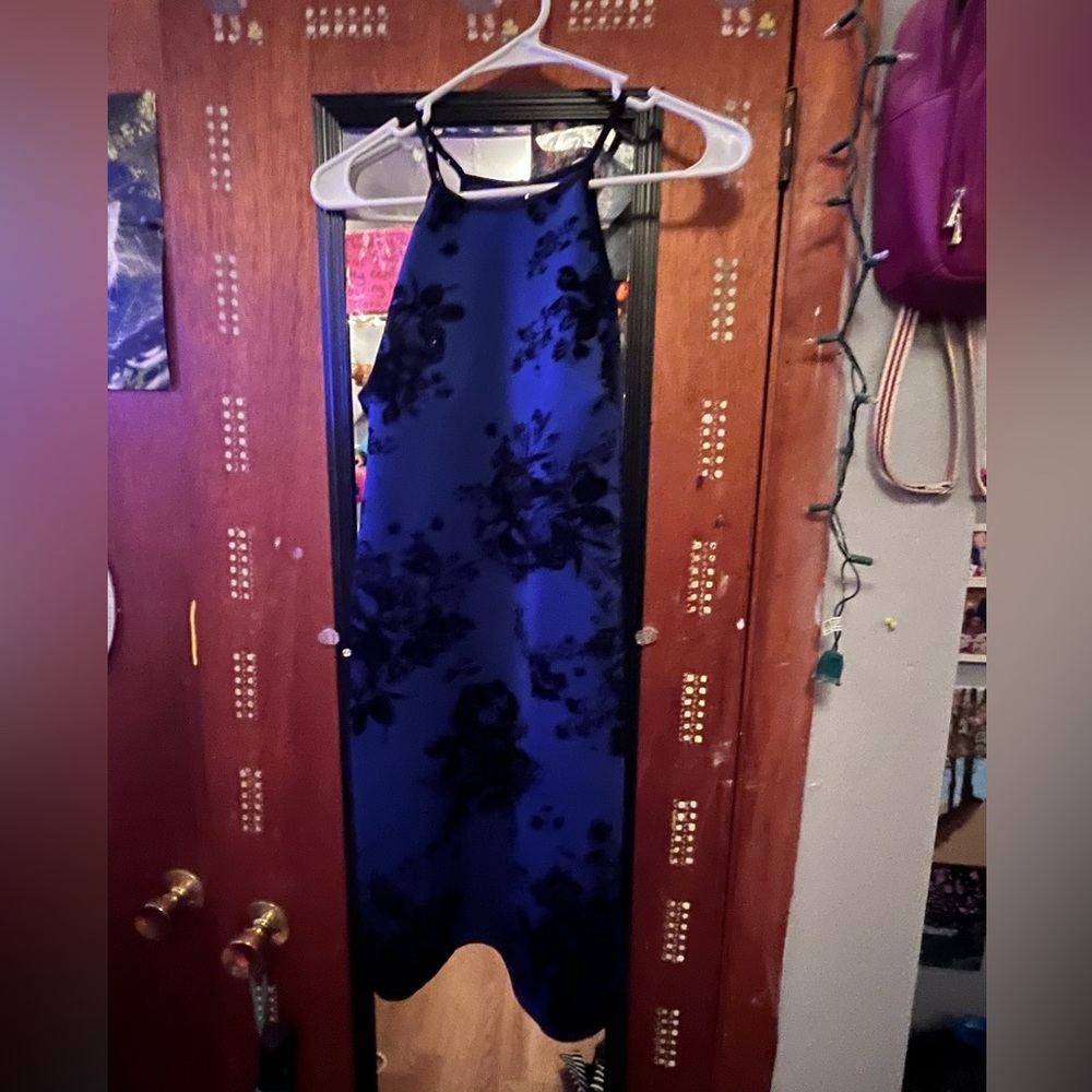 Black and blue floral crystal doll dress